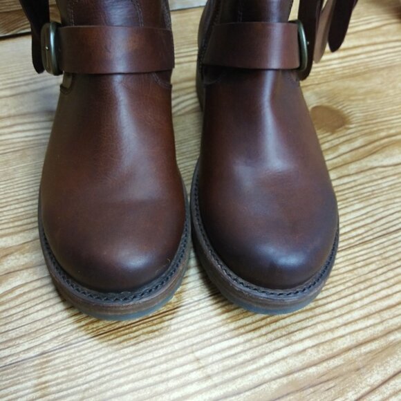 FRYE VERONICA Women Strap Tall Brown leather Boots size 6 Western Boho Moto - Picture 3 of 16